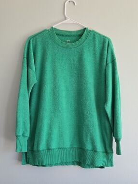 aerie Green Crewneck Terry Pullover Sweater